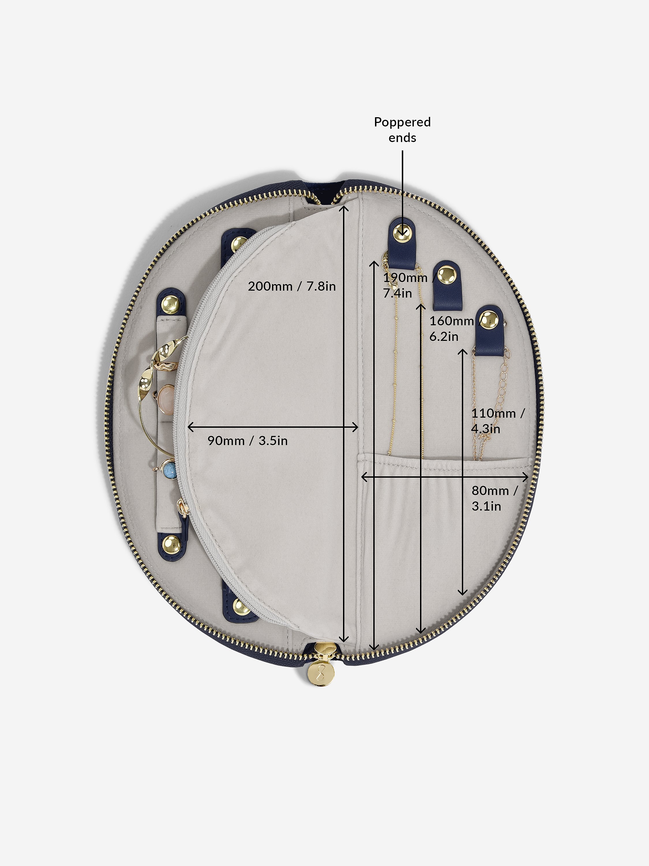 Stackers Halve Maan Jewellery Roll Marineblauw Fluweel