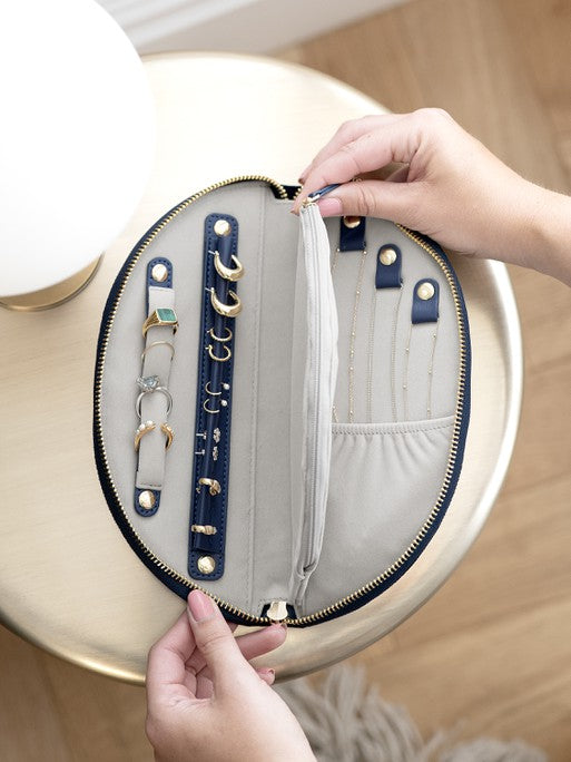 Stackers Halve Maan Jewellery Roll Marineblauw Fluweel