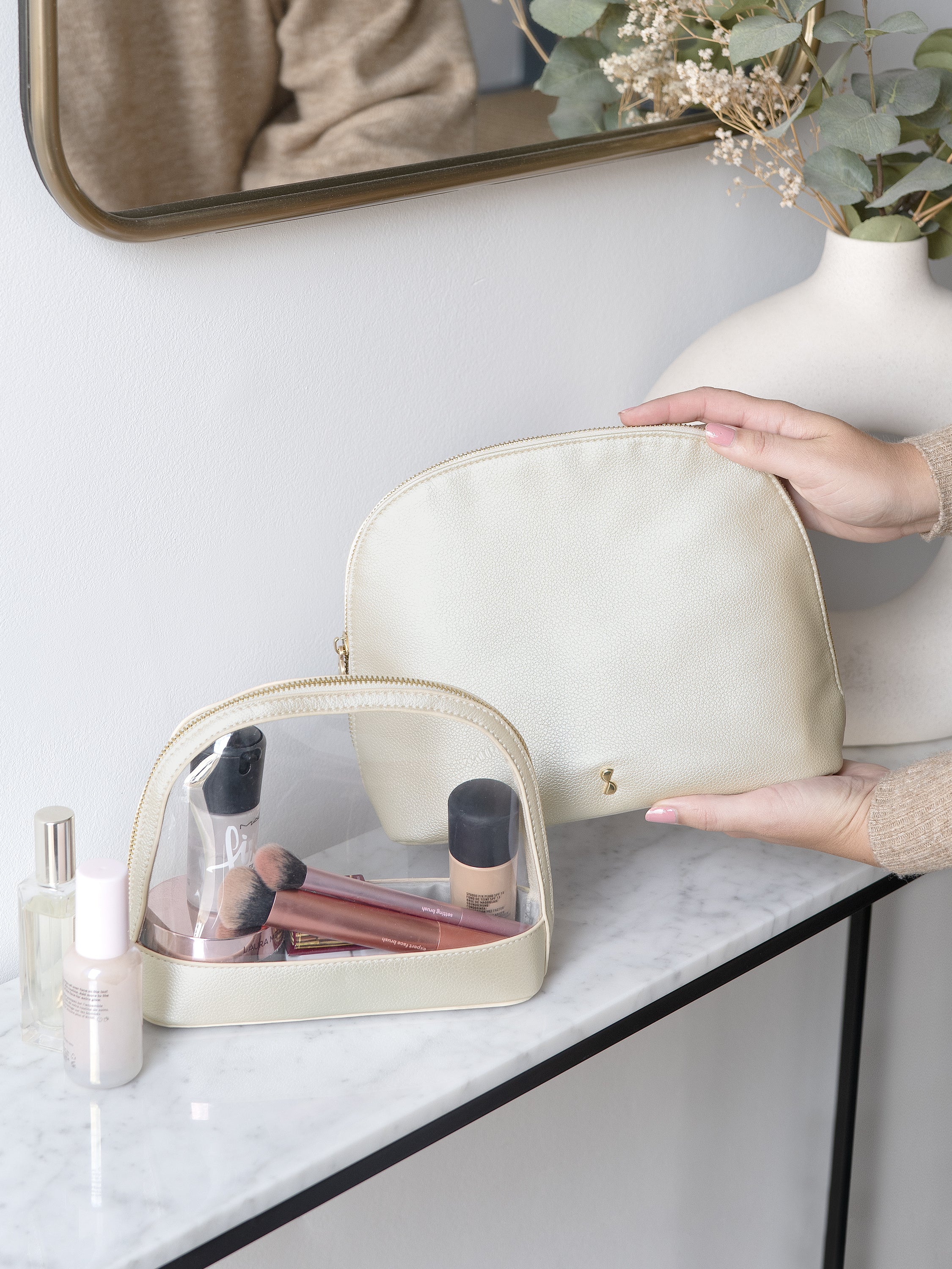 Stackers set van twee Cosmeticatassen Parelmoer