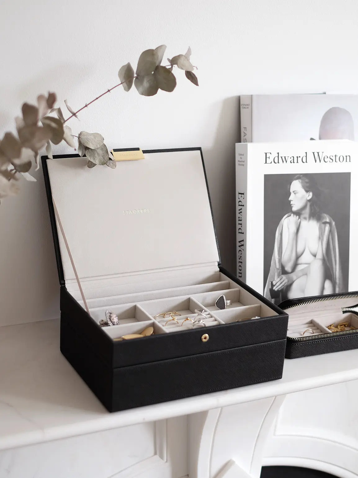 Stackers Classic Jewellery Box Set of 2 Black Raffia