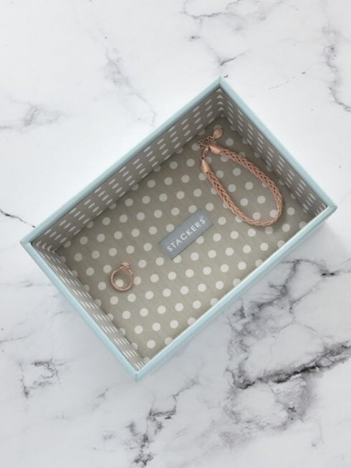 Stackers Mini Horloge & Accessoirelaag Aqua/Grijs met Polkadots