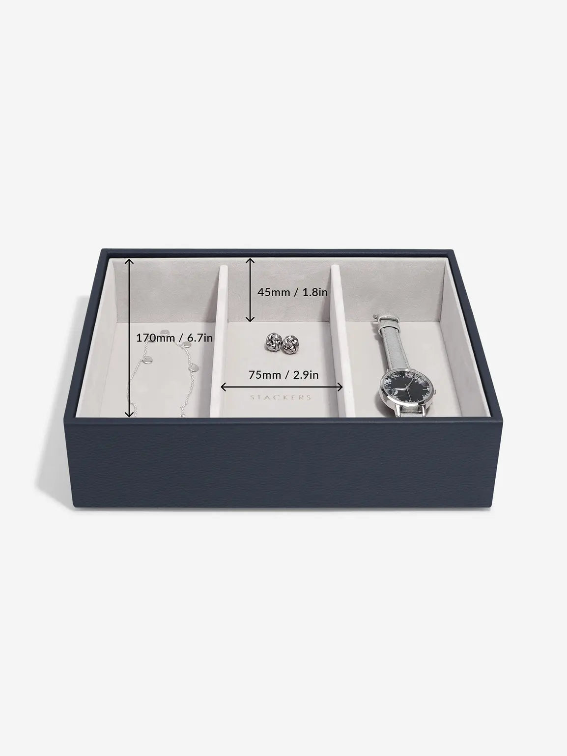 Stackers Watch &amp; Accessory Layer for Classic Jewelry Box Navy Blue