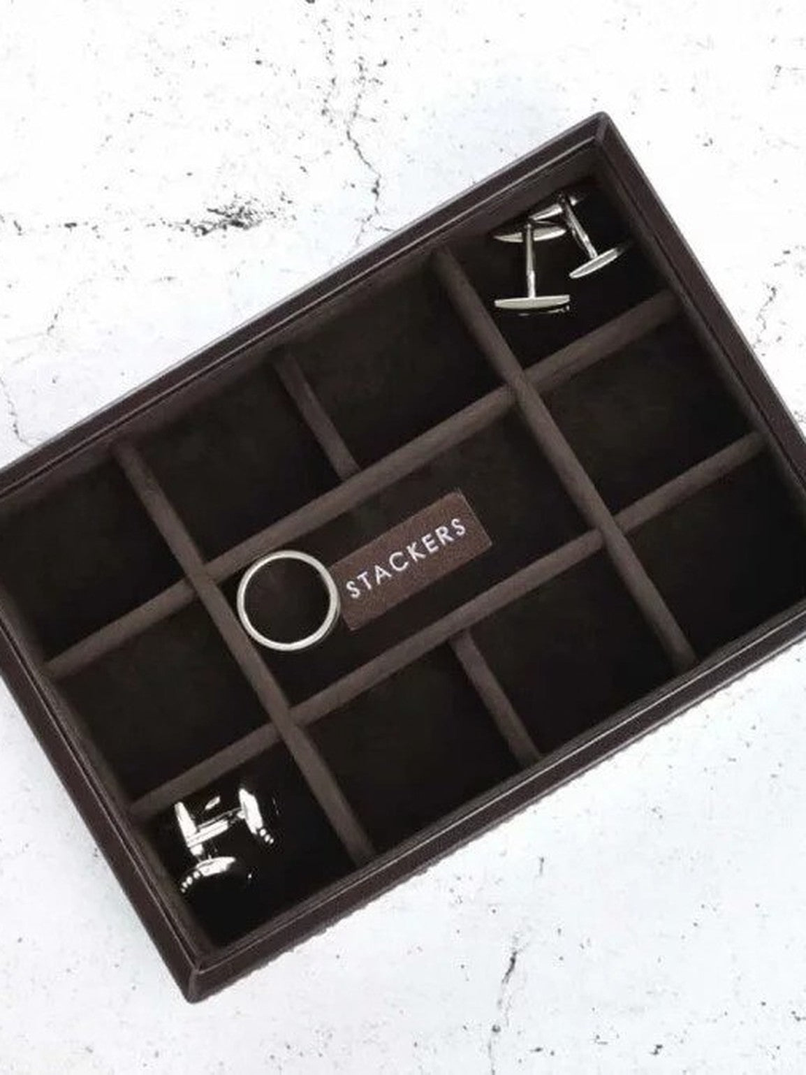 Stackers Mini Manchetknopenlaag Bruin Fluweel