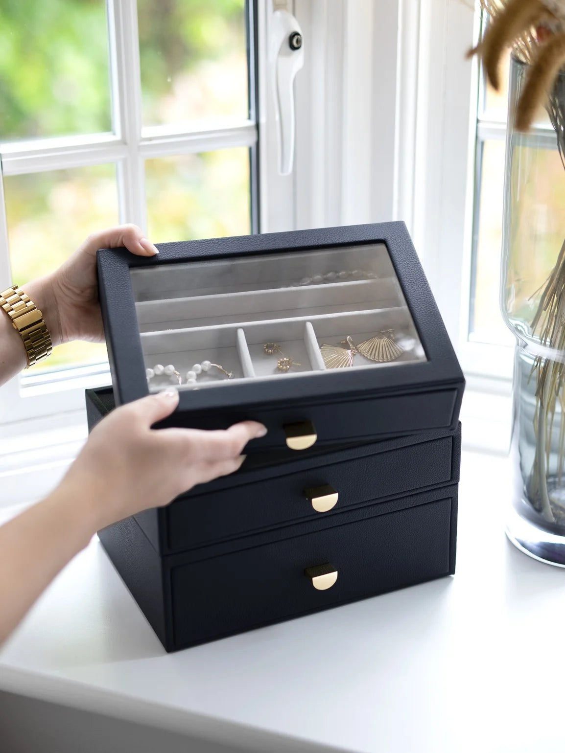 Stackers Classic Display Jewellery Box Set of 3 Navy Blue