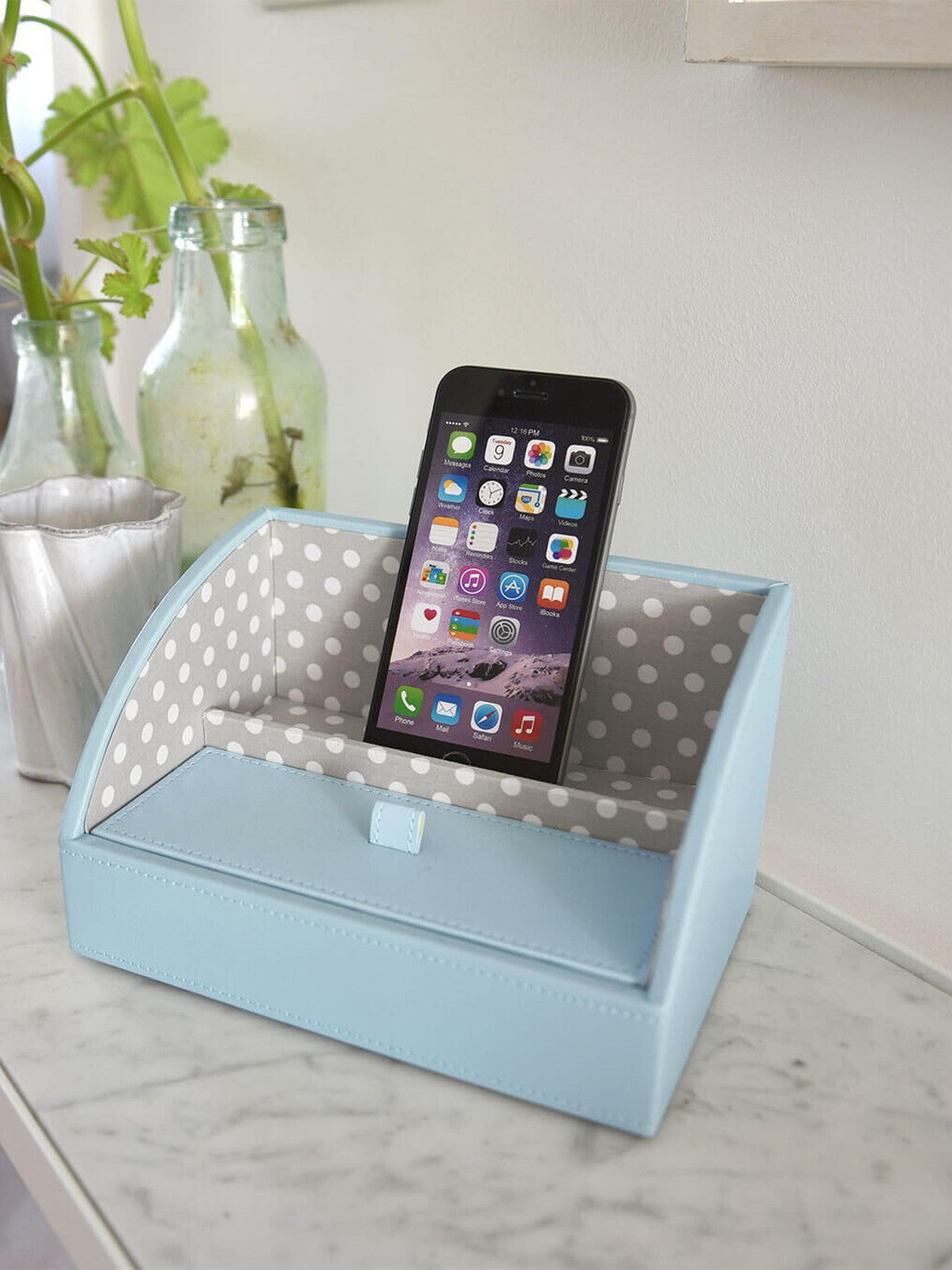 Stackers Oplaadbakje Aqua/Grijs met Polkadots