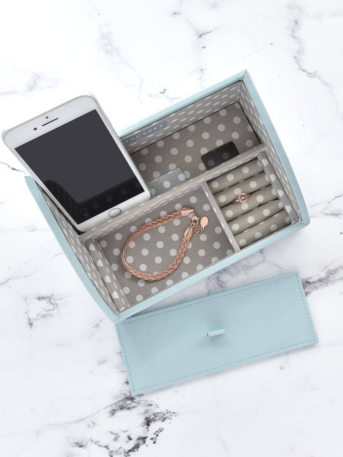 Stackers Oplaadbakje Aqua/Grijs met Polkadots
