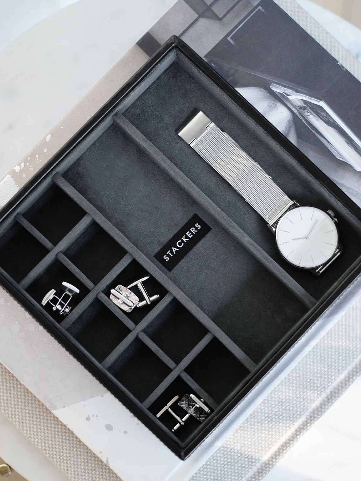 Stackers Horloge & Manchetknopenbox Zwart & Grijs