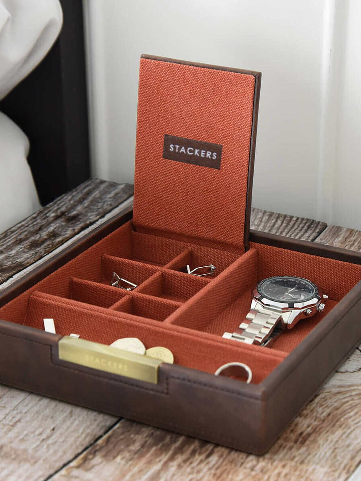 Stackers Horloge, Manchetknopen & Accessoiresbox Bruin & Oranje