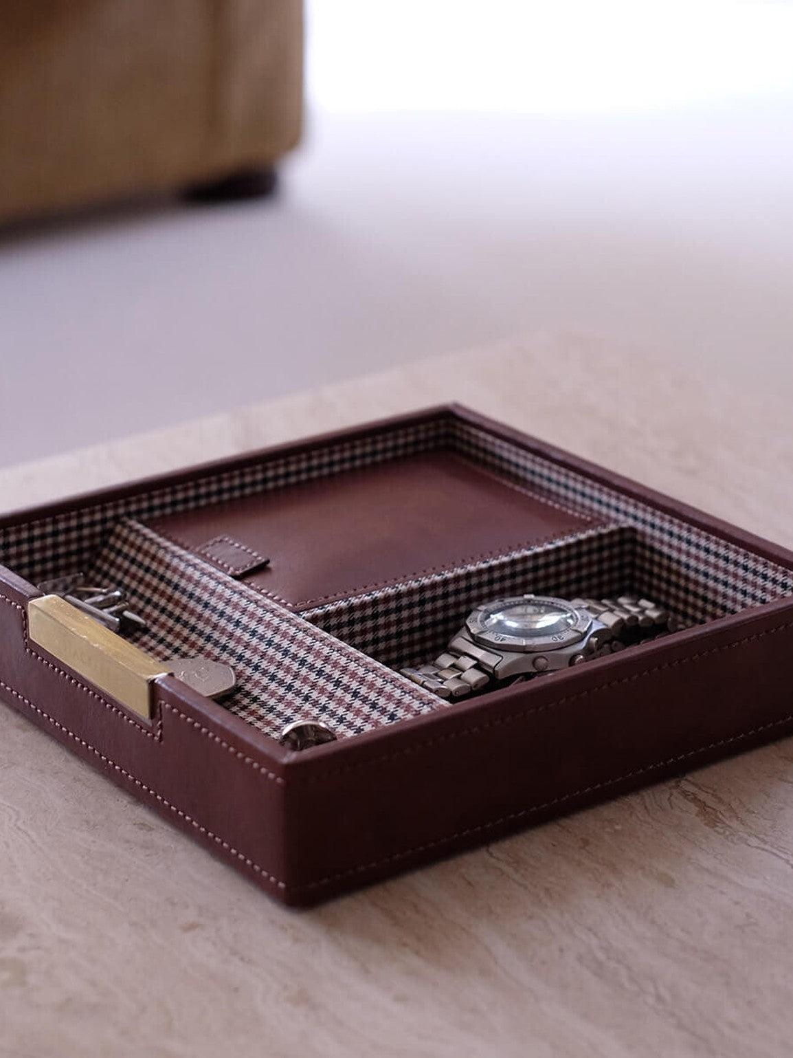 Stackers Horloge & Portefeuillebox Bruin Geruit