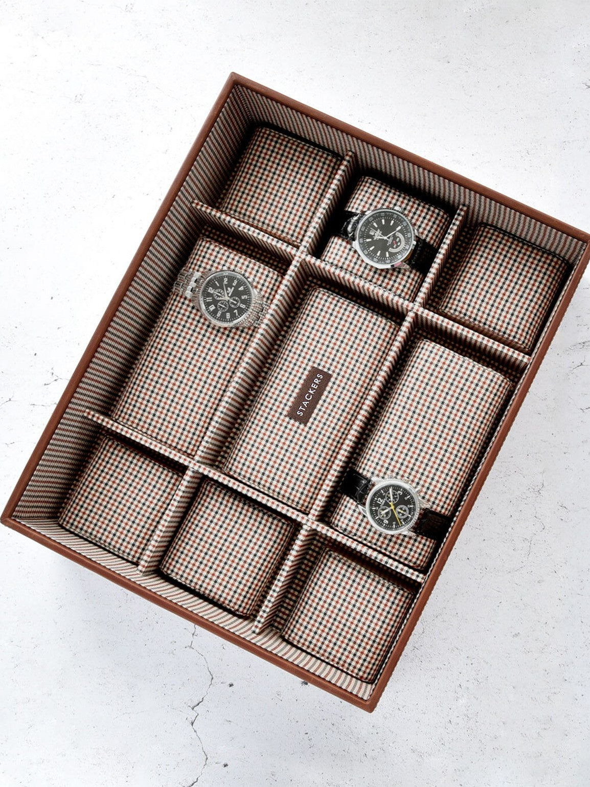Stackers Vijftiendelige Horlogebox Bruin Geruit