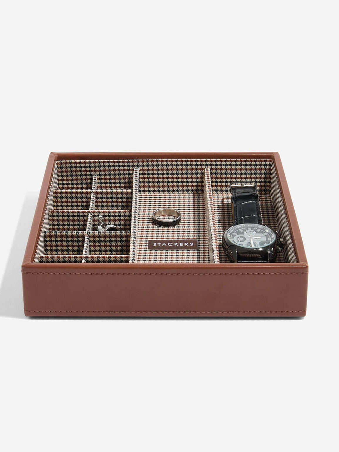 Stackers Horloge & Manchetknopenbox Bruin Geruit