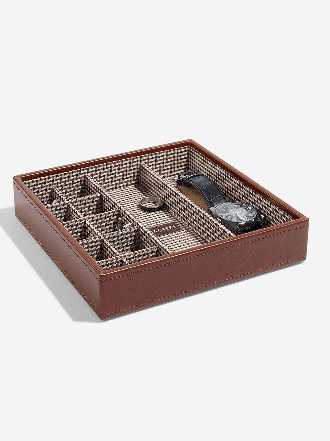 Stackers Horloge & Manchetknopenbox Bruin Geruit
