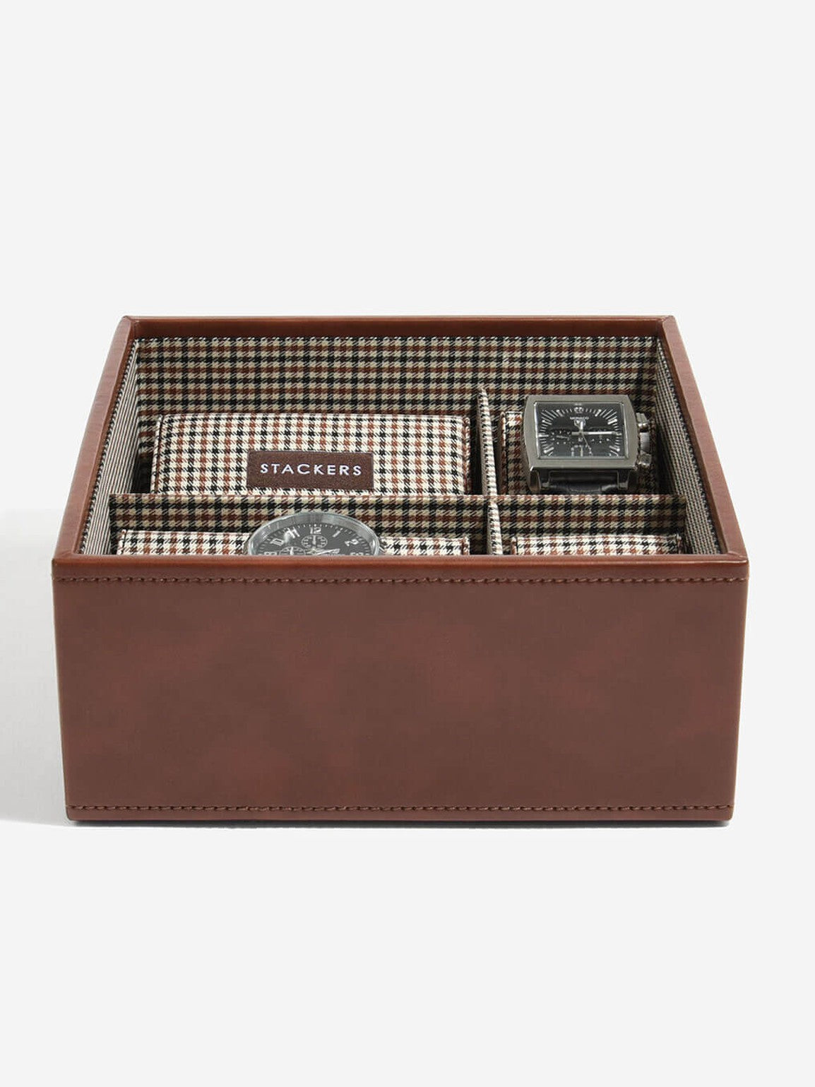 Stackers Zesdelige Horlogebox Bruin Geruit